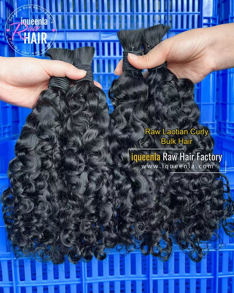 iquenela Raw Laotian Curly No Weft Hair Raw Laotian Curly Bulk Braiding hair