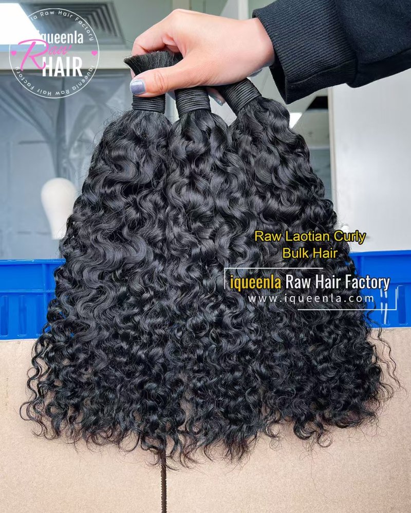 iquenela Raw Laotian Curly No Weft Hair Raw Laotian Curly Bulk Braiding hair