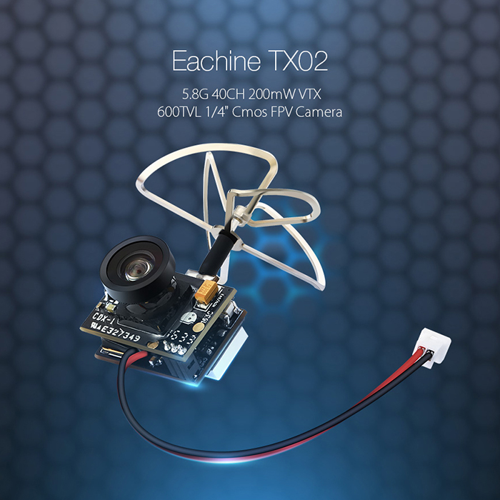 Tx02 Eachine TX02 Super Mini AIO 5.8G 40CH 200mW VTX 600TVL 1/4 Cmos FPV Camera