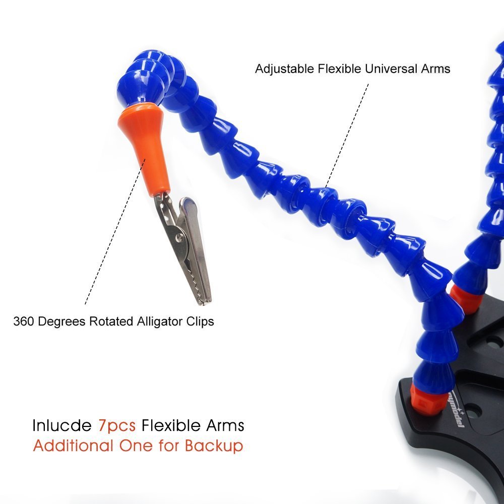 ARRIS Third Hand Soldering Station Tool with 7 Helping Hands/Magnifier/USB Fan/Aluminum Base
