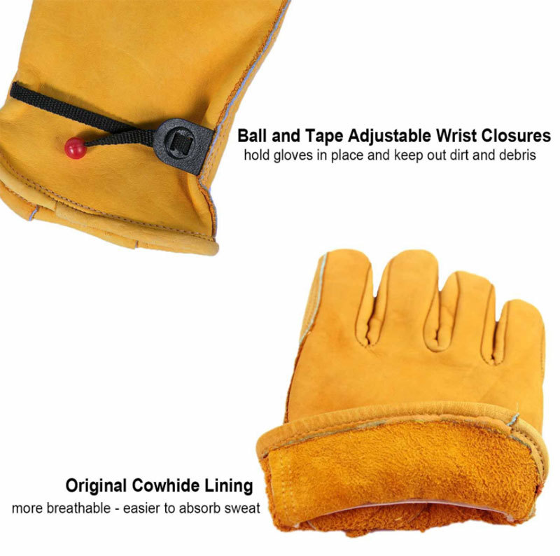 OZERO Leather Work Gloves with Elastic Wrist for Bike Motorcycle Rock Climbling