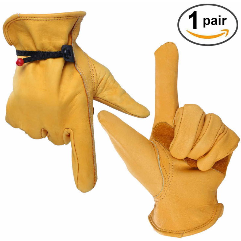 OZERO Leather Work Gloves with Elastic Wrist for Bike Motorcycle Rock Climbling