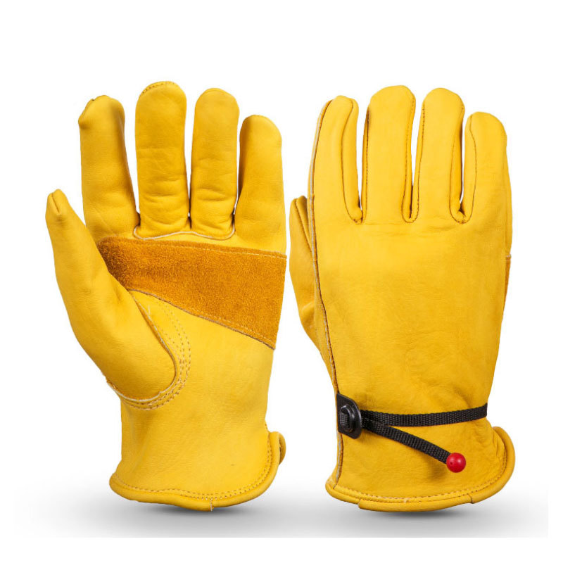OZERO Leather Work Gloves with Elastic Wrist for Bike Motorcycle Rock Climbling