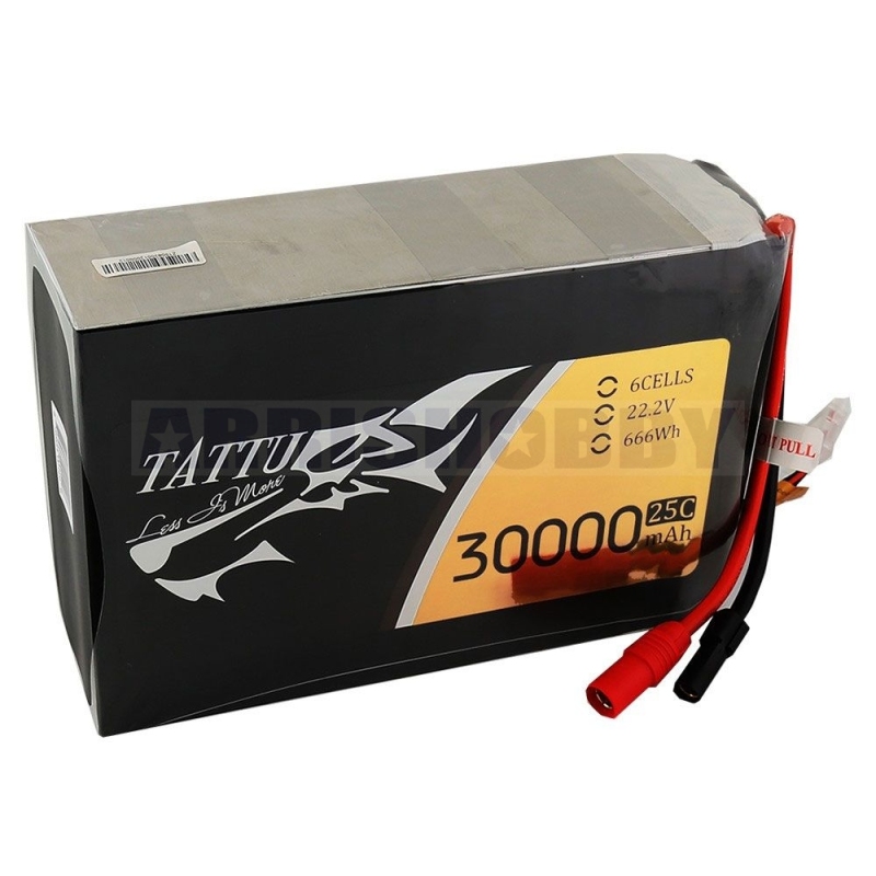 Tattu 22.2V 30000mAh 25C 6S1P Lipo Battery Pack with AS150+XT150 Plug