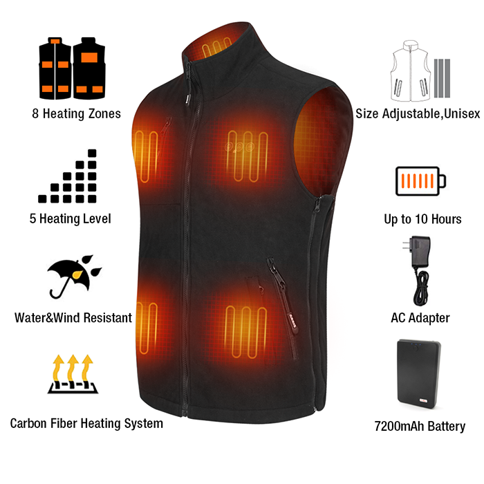 ARRIS Fleece Heated Vest for Men 7.4V Electric Warm Vest 8 Heating ...