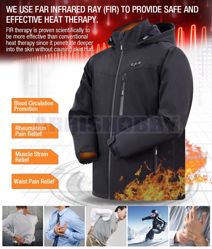 ARRIS Heated Jacket for Men, Electric Warm Heating Coat with 7.4V Rechargable Battery/8 Heating Areas/Phone Charging Port