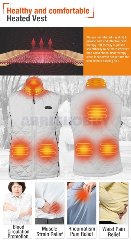 ARRIS Heated Vest for Women, Size Adjustable 7.4V Electric Warm Vest 8 Heating Panels with Battery Pack