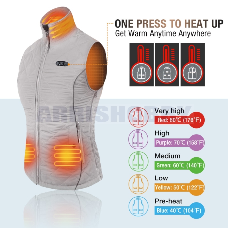 ARRIS Heated Vest for Women, Size Adjustable 7.4V Electric Warm Vest 8 Heating Panels with Battery Pack