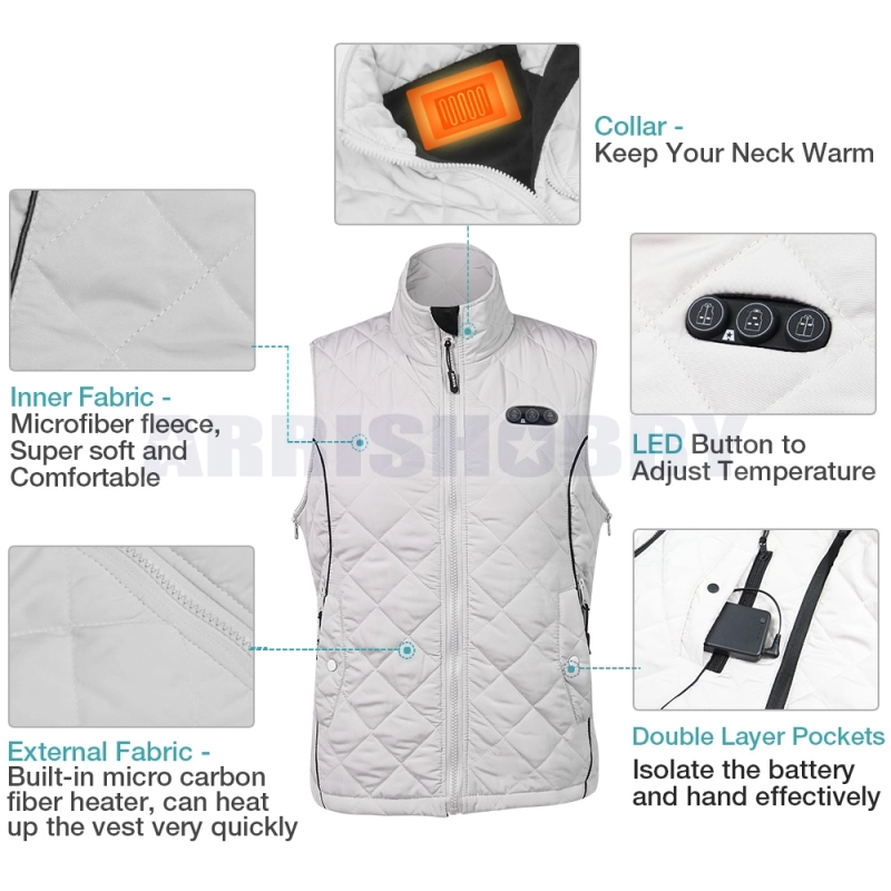 ARRIS Heated Vest for Women, Size Adjustable 7.4V Electric Warm Vest 8 Heating Panels with Battery Pack