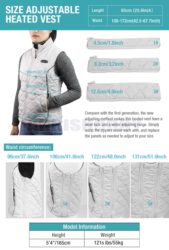 ARRIS Heated Vest for Women, Size Adjustable 7.4V Electric Warm Vest 8 Heating Panels with Battery Pack