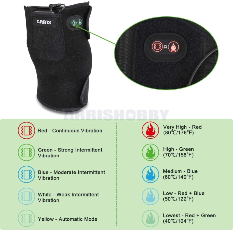 ARRIS Heated Knee Brace Wrap Heating Knee Pad with Massage Vibration Motor with 7.4V Battery Pack