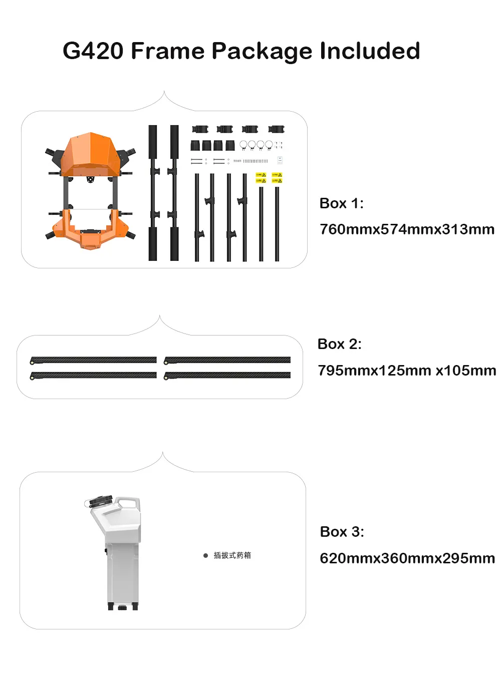 EFT G420 20L Agriculture Drone, Frame Package Included t Box 1: 760mmx574mmx313