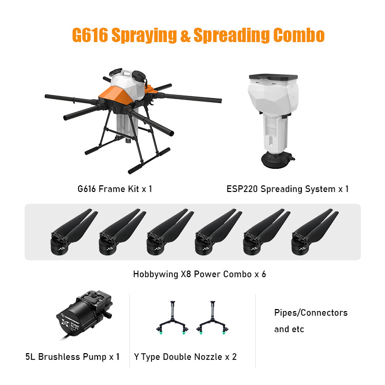 EFT G616 6 AXIS 16L UAV Agricultural Spraying Drone with Spraying and 20L Spreading Systems