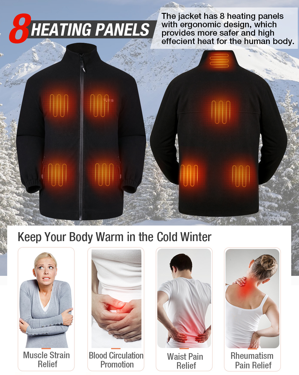 ARRIS Fleece Heated Jacket for Men, Electric Warm Heating Coat with 7 ...