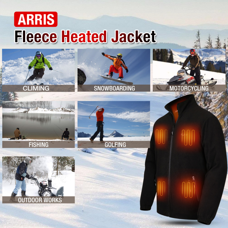 ARRIS Fleece Heated Jacket for Men, Electric Warm Heating Coat with 7.4V Rechargable Battery/8 Heating Areas/Phone Charging Port