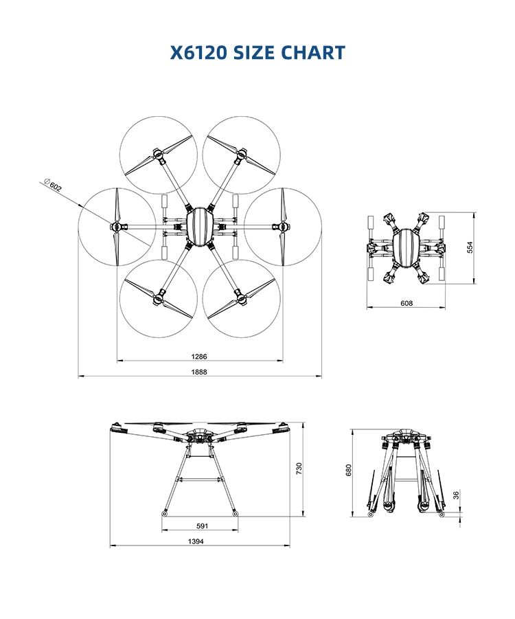 EFT X6120 Industrial Drone, with the waterproof body and expanded mounting platform, you can carry different devices with it in different applications