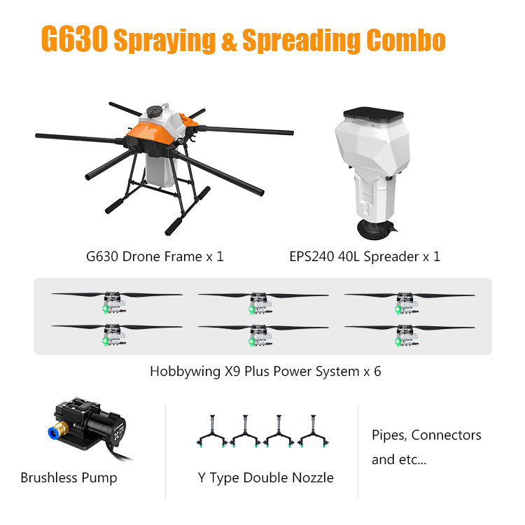 EFT G630 6 Axis 30L UAV Sprayer Drone Frame +Hobbywing X9 Plus Power Combo+EPS240 40L Spreading System