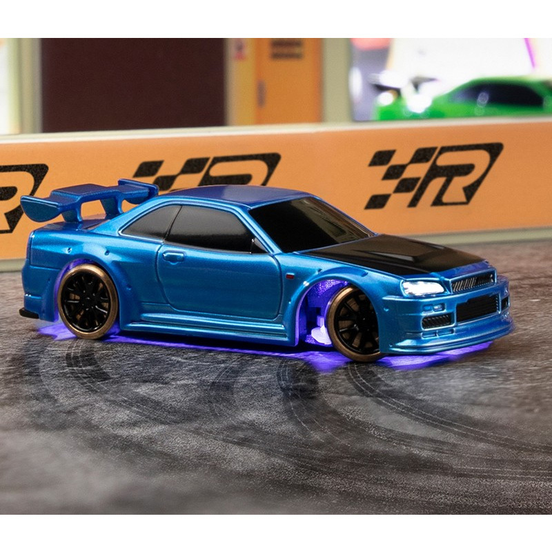 Turbo Racing 1:76 Scale Drift RC Car with Gyro Mini Full Proportional RTR  2.4GHZ Remote Control with 2 Replaceable Body Shell (C64-BLUE) 