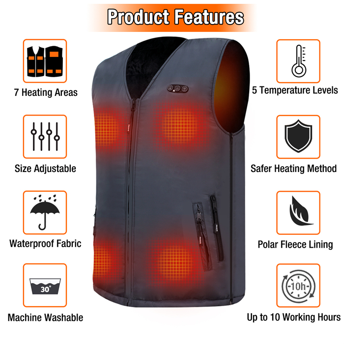 Dukuseek Heated Vest for Men Women, Electric Size Adjustable Heating Vest w/7.4V Battery Pack for Winter Use Outdoor Hunting Skiing