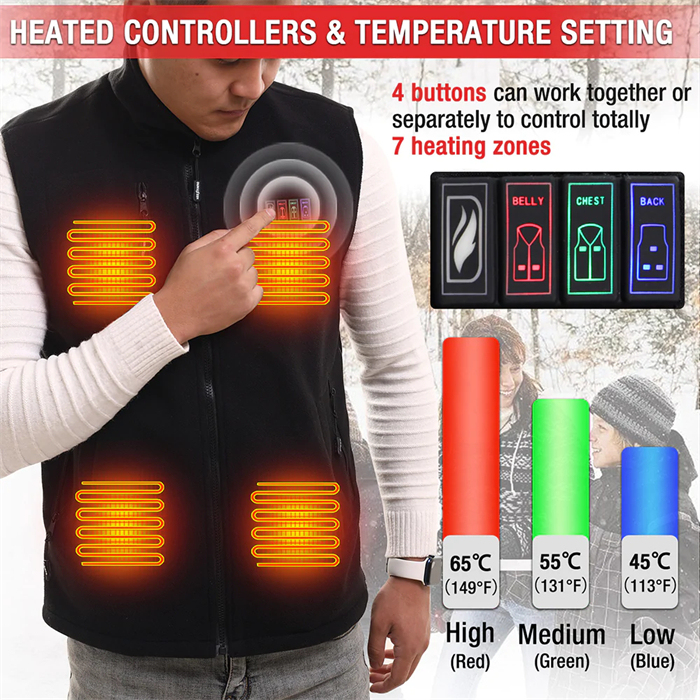 DUKUSEEK Heated Vest for Men Women - Lightweight Fleece Rechargeable Electric Heating Vest with 7.4V 7500mAh Battery Pack