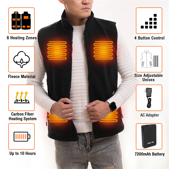 DUKUSEEK Heated Vest for Men Women - Lightweight Fleece Rechargeable Electric Heating Vest with 7.4V 7500mAh Battery Pack