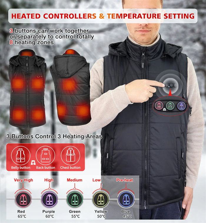 DUKUSEEK Heated Vest with Battery Pack, Lightweight Hat Detachable Unisex Size Adjustable Warm Heating Clothing for Outdoor Hiking Hunting