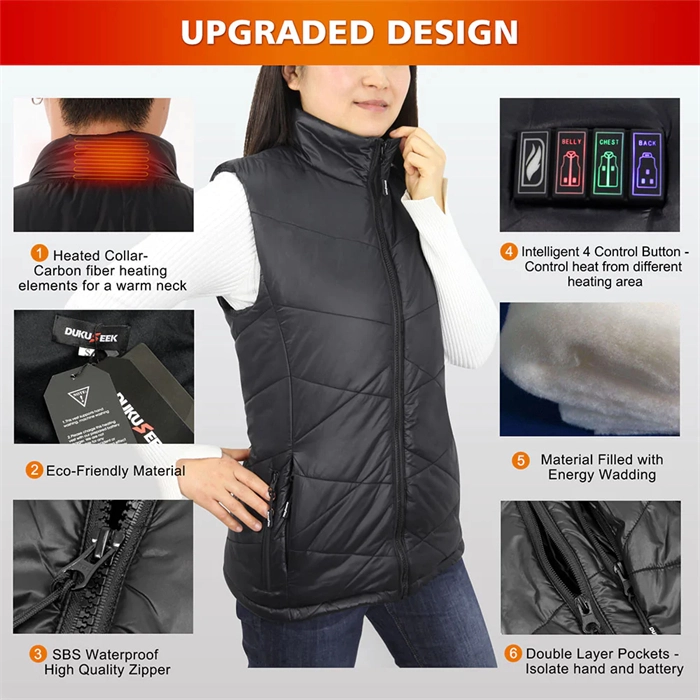 Lightweight Heated Vest for Women, Rechargeable Heating Vest w/ 7.4V Battery Pack