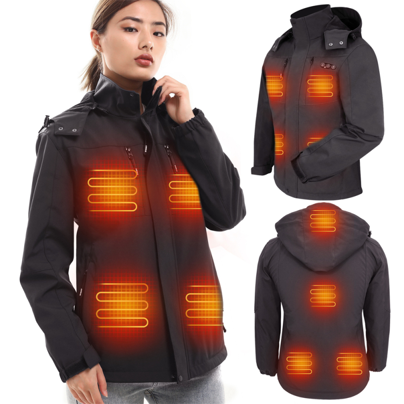 ARRIS Heated Jacket for Women with Battery, Electric Heating Coat W/ Detachable Hood / Full Zip / 8 Heating Areas