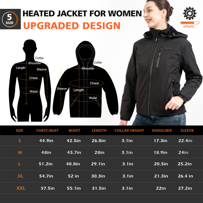 ARRIS Heated Jacket for Women with Battery, Electric Heating Coat W/ Detachable Hood / Full Zip / 8 Heating Areas