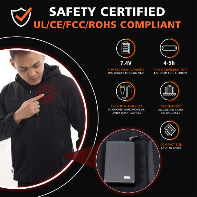 ARRIS Heated Jacket for Men, Electric Warm Heating Coat with 7.4V