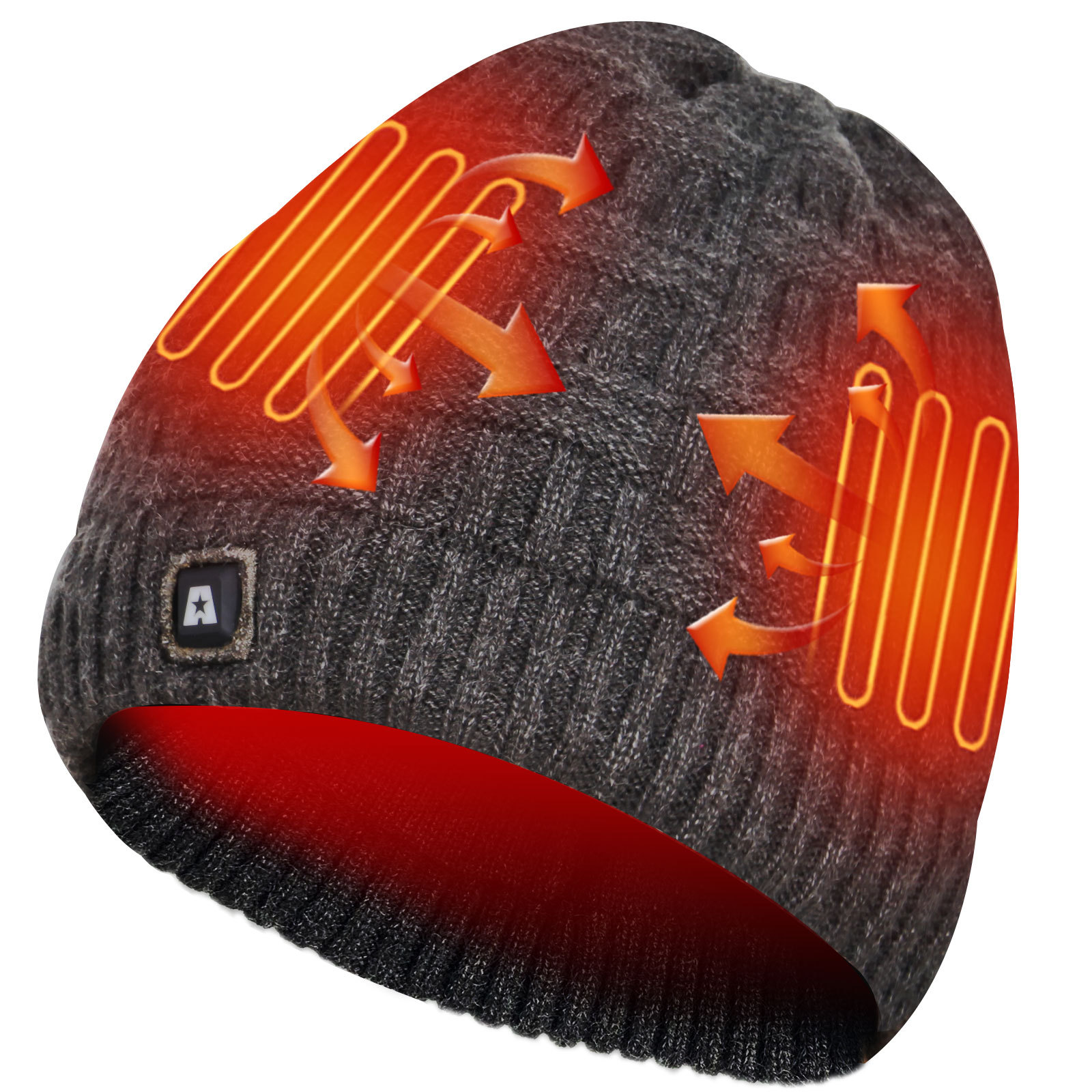 Battery Heated Hat, Electric Winter Heated Beanie Hat with Rechargeable Battery for Men Women Black