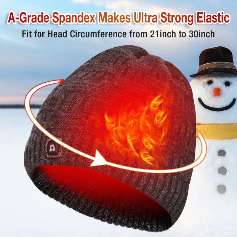 Battery Heated Hat, Electric Winter Heated Beanie Hat with Rechargeable Battery for Men Women Black