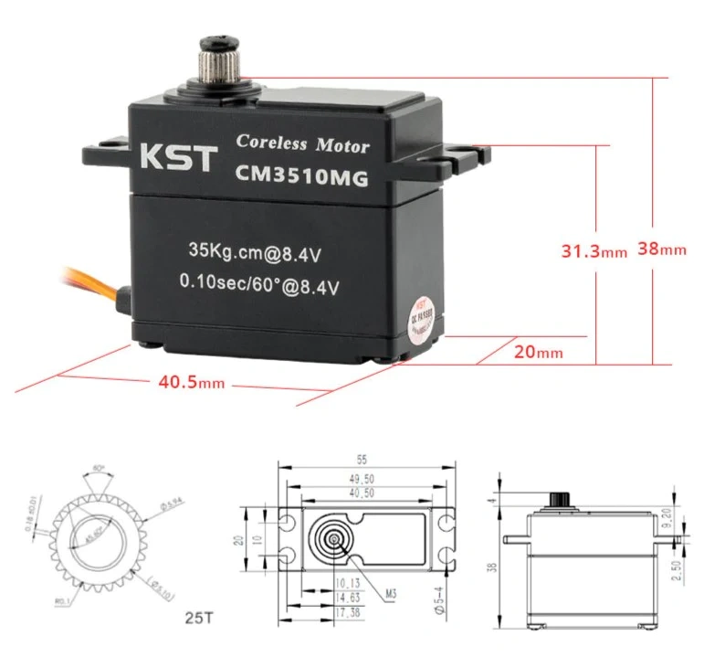 CM3510MG Coreless IP65 Waterproof DC Motor Metal Gear Servos for RC