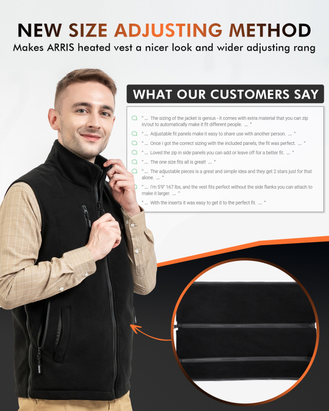 ARRIS Fleece Heated Vest for Men - 7.4V Rechargeable, Size-Adjustable, and Health-Boosting