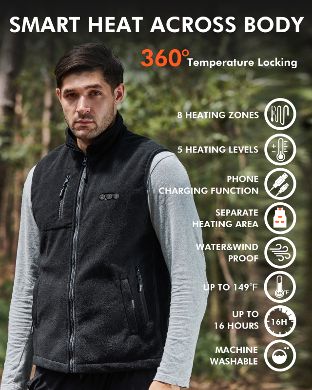 ARRIS Fleece Heated Vest for Men - 7.4V Rechargeable, Size-Adjustable, and Health-Boosting