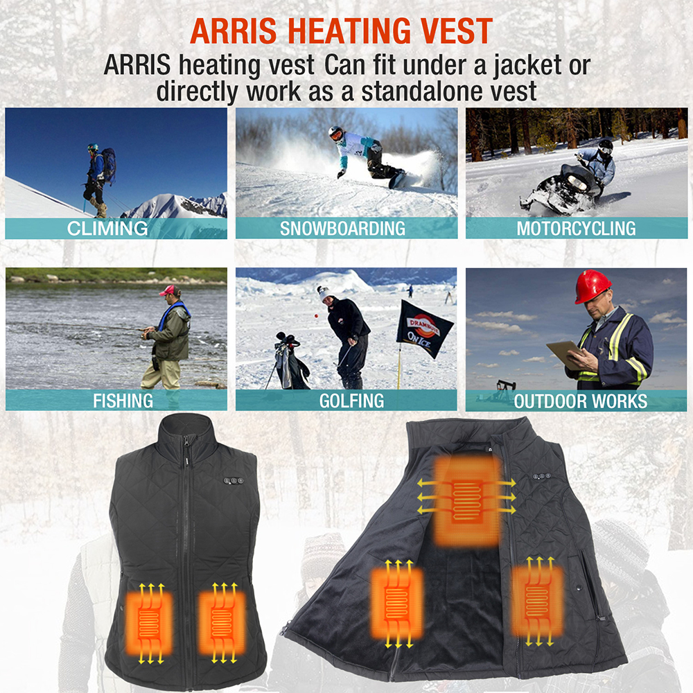 ARRIS Heated Vest for Women, Size Adjustable 7.4V Electric Warm Vest 8 Heating Panels with Battery Pack