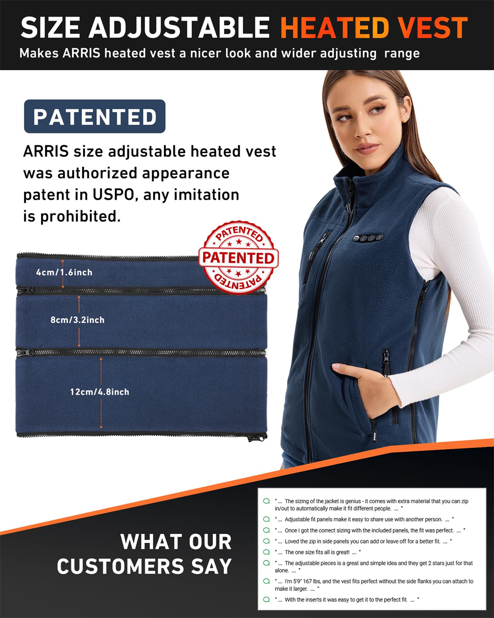 ARRIS Fleece Heated Vest For Women 7.4V Electric Warm Vest With 7500mah Battery Pack Size Adjustable