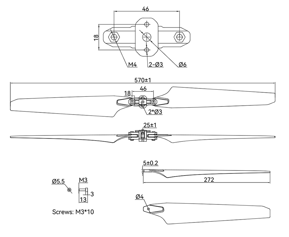 T-Motor MF2211VP Polymer Manual Variable Pitch Folding Propeller