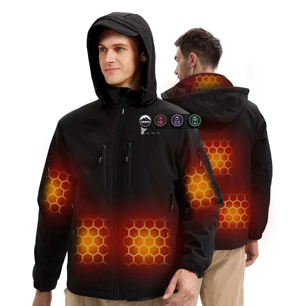 NEW ARRIS 12V Graphene-Enhanced Heated Jacket for Men, Electric Heating Coat 8 Heating Areas with Rechargeable Battery