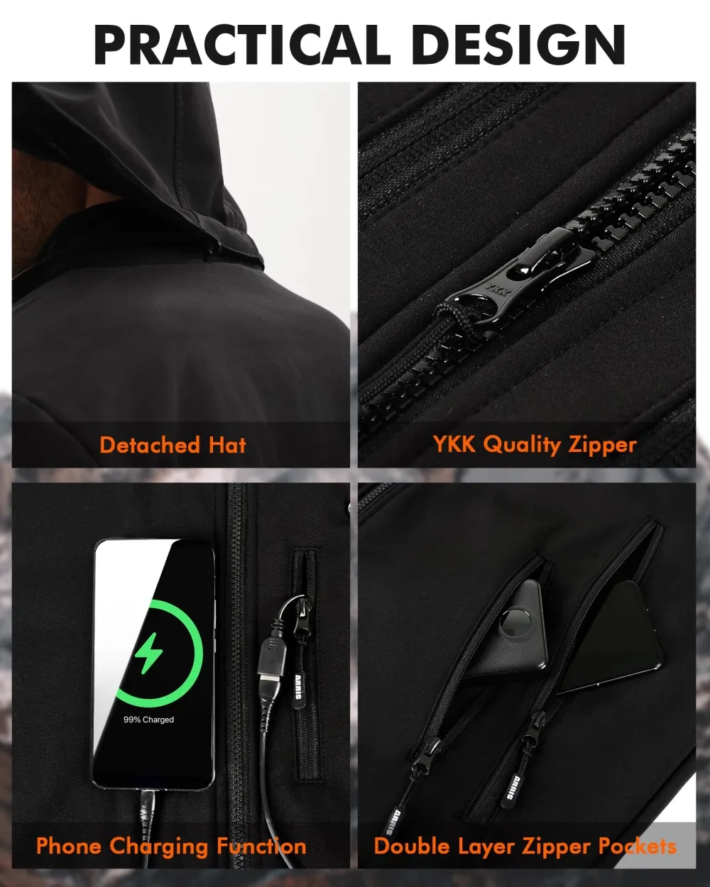 NEW ARRIS 12V Graphene-Enhanced Heated Jacket for Men, Electric Heating Coat 8 Heating Areas with Rechargeable Battery