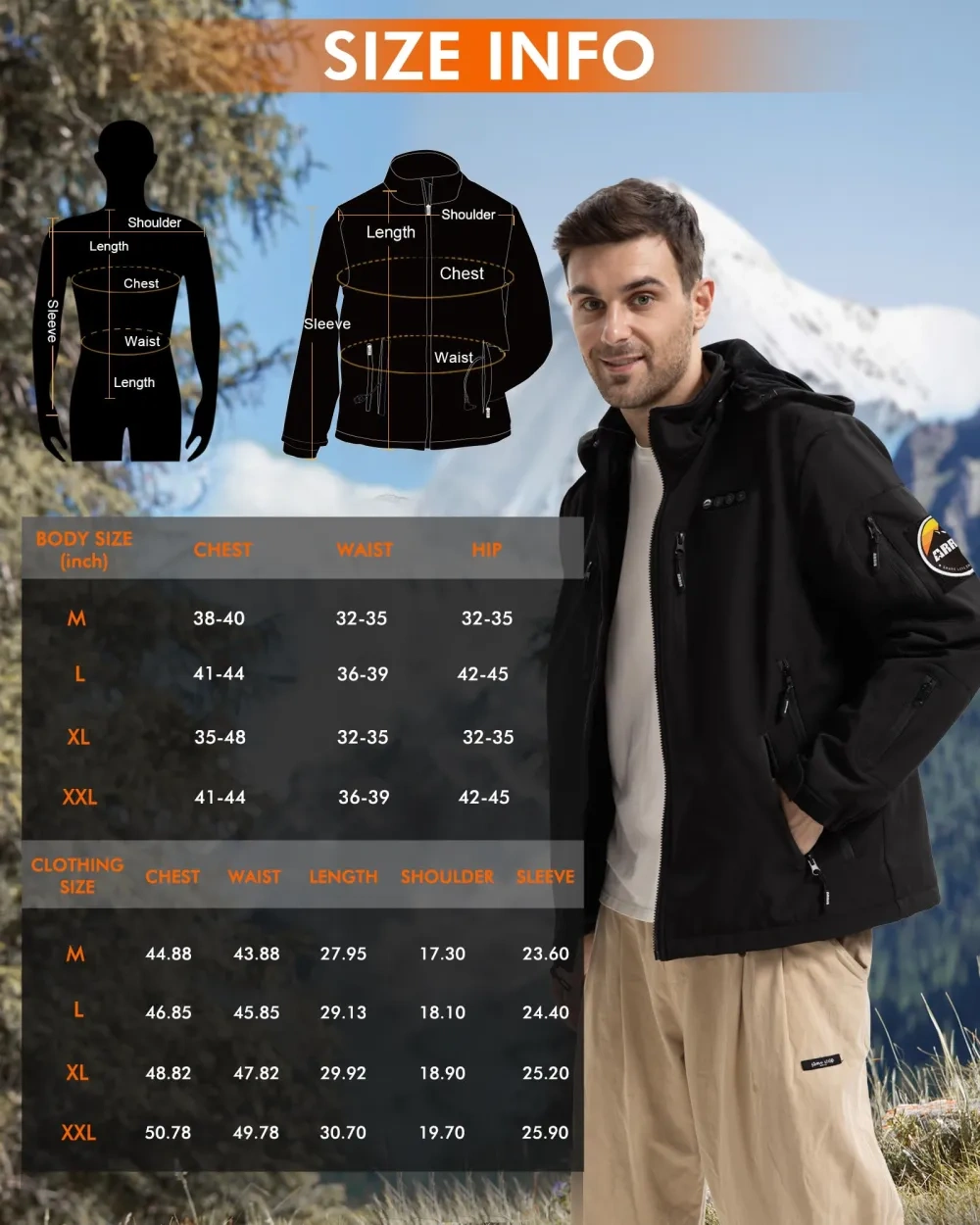 NEW ARRIS 12V Graphene-Enhanced Heated Jacket for Men, Electric Heating Coat 8 Heating Areas with Rechargeable Battery
