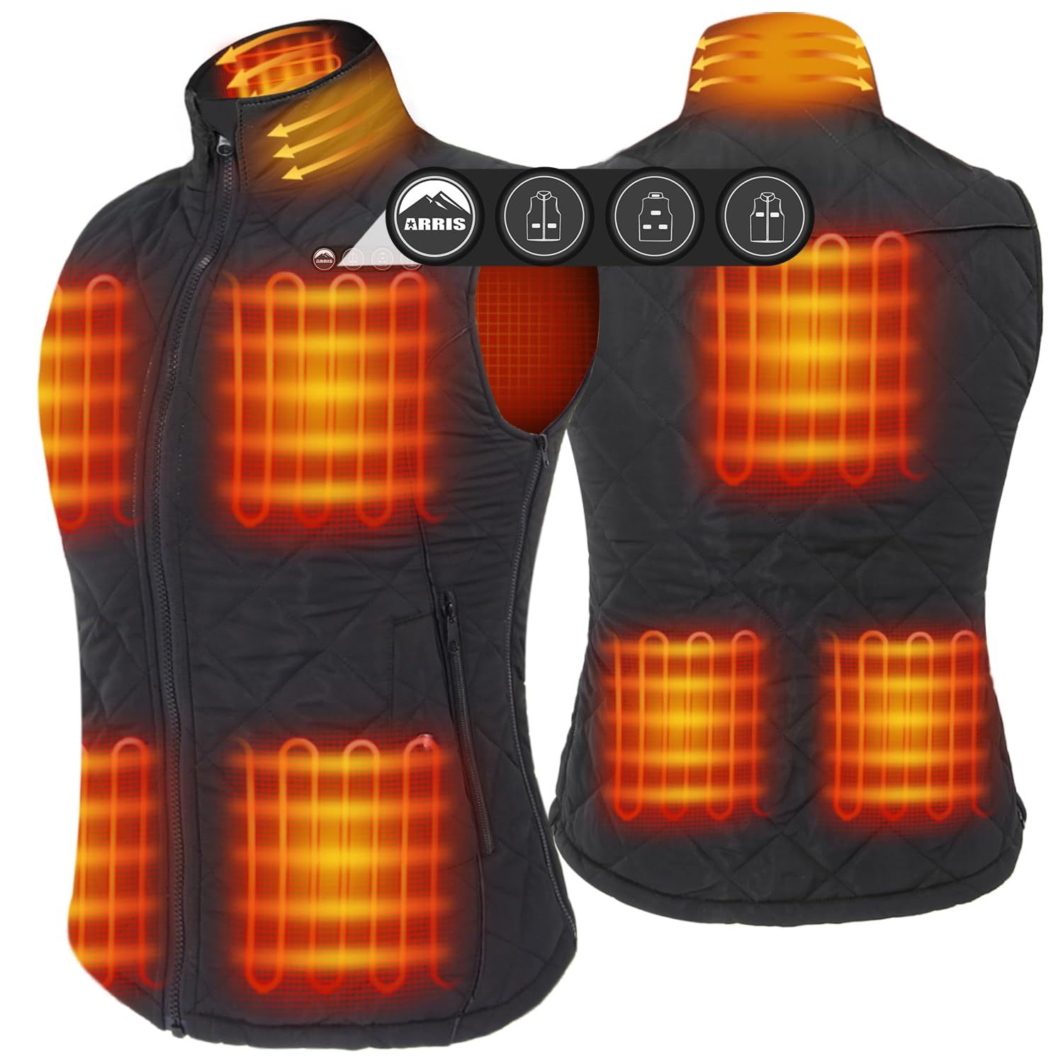 ARRIS Heated Vest for Women, Size Adjustable 7.4V Electric Warm Vest 8 Heating Panels with Battery Pack