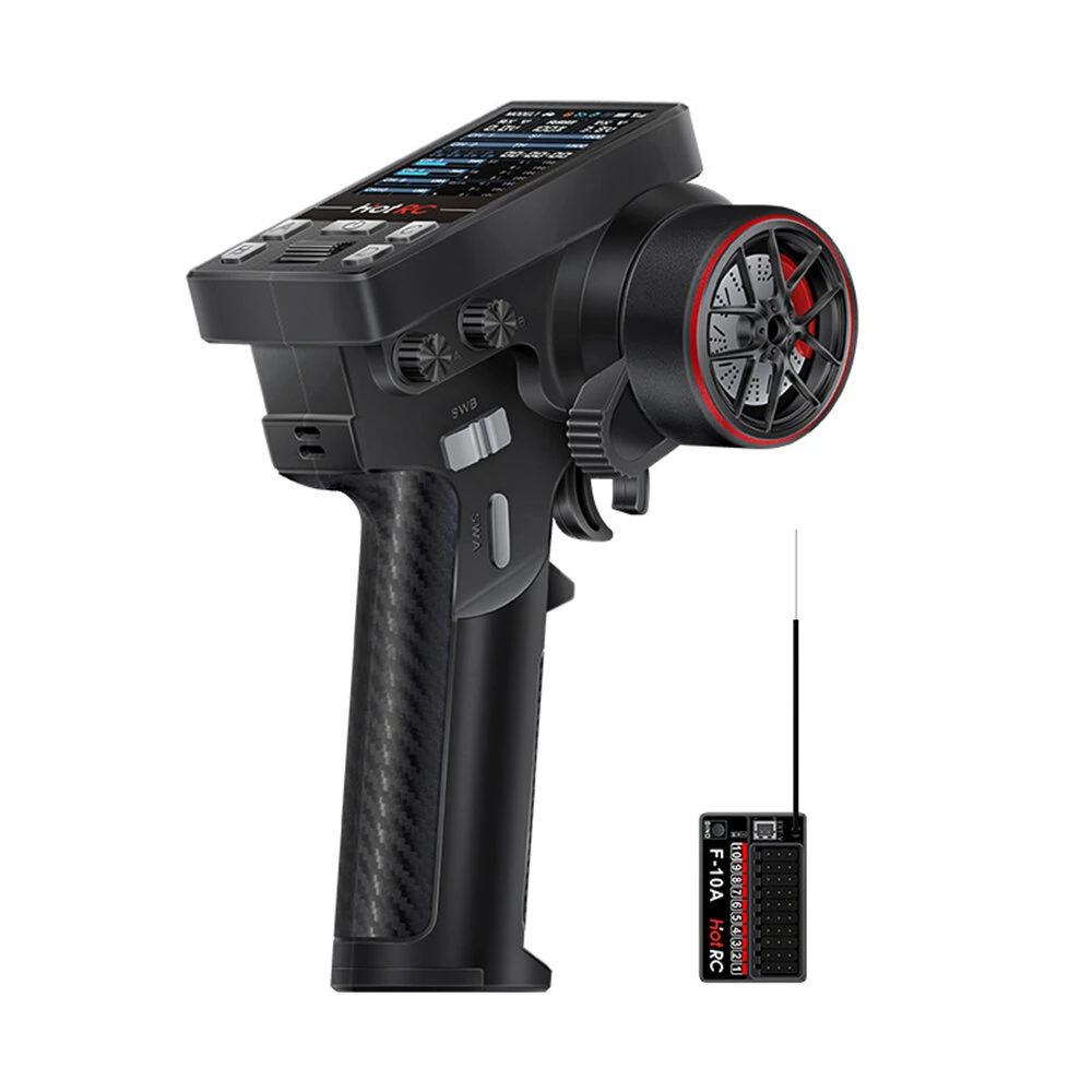 HOTRC CT-10B 2.4GHz 10CH FHSS 2.4-Inch Color Screen Remote Control Radio with F-10A Receiver