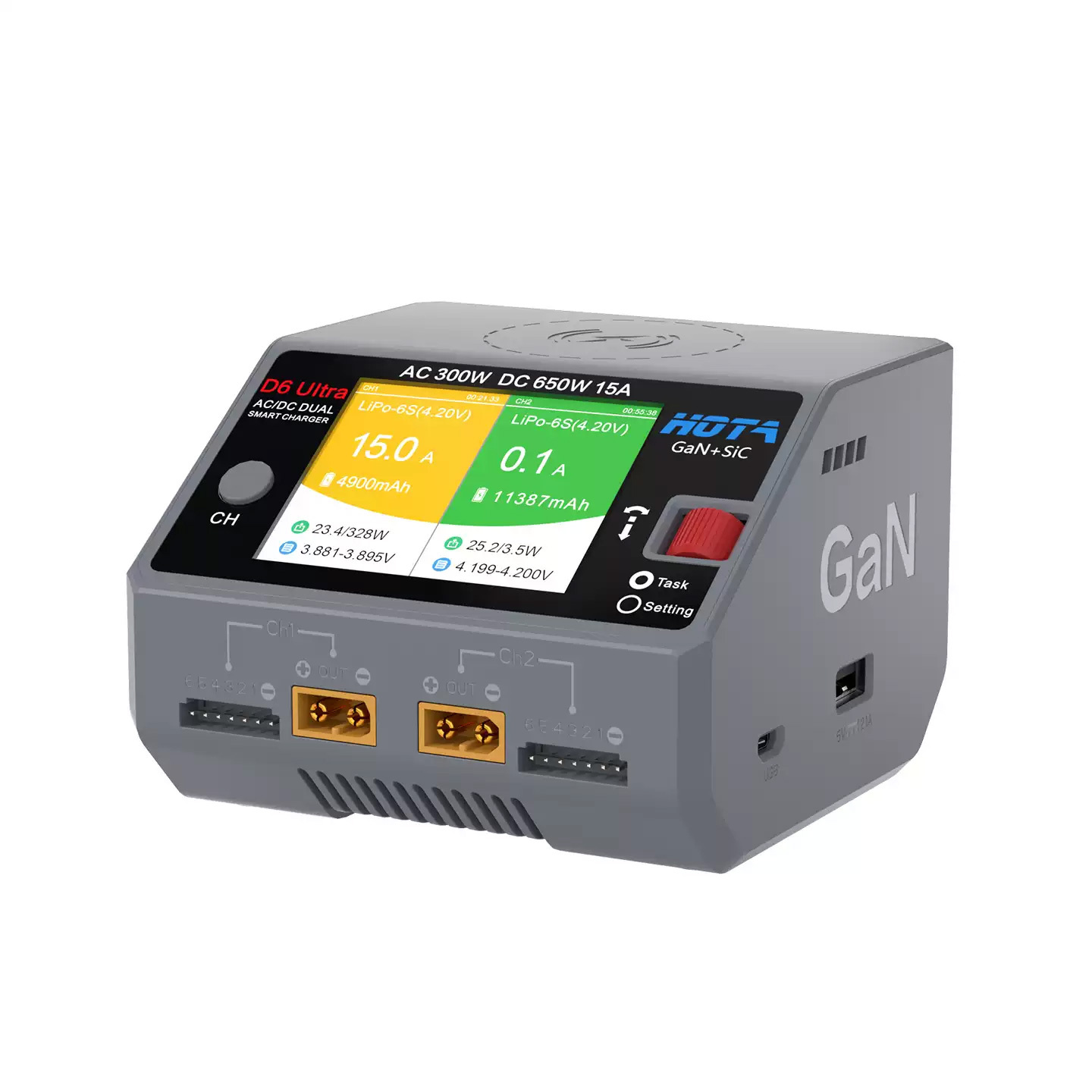 HOTA D6 Ultra GaN AC300W DC650W Dual Channel Smart Charger with Wireless Charging