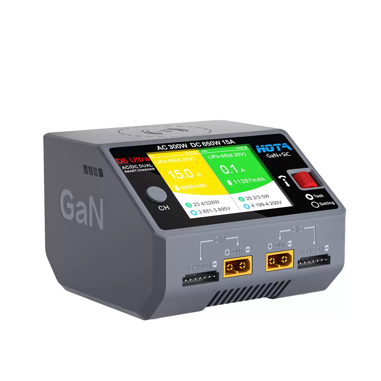 HOTA D6 Ultra GaN AC300W DC650W Dual Channel Smart Charger with Wireless Charging