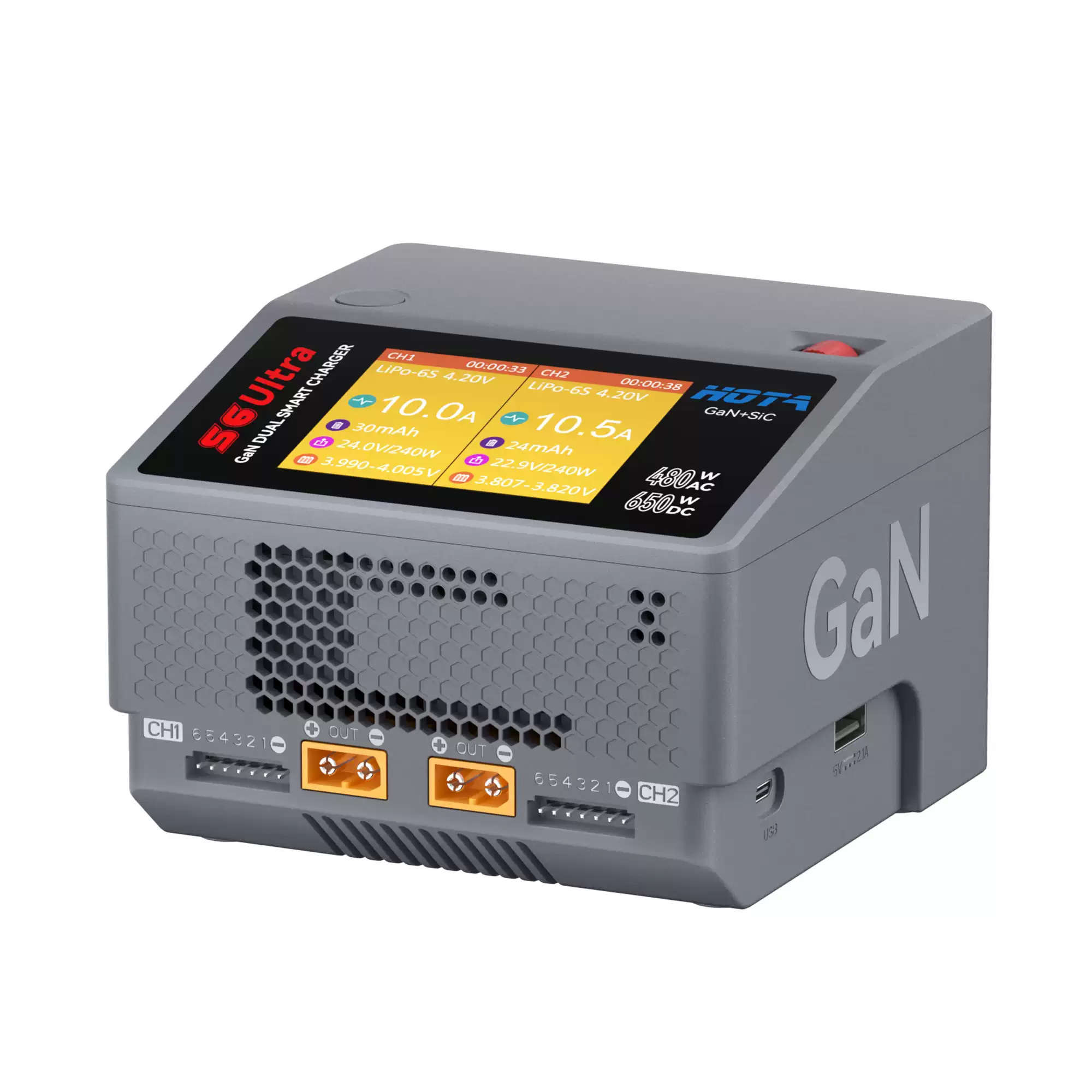 HOTA S6 Ultra AC480W DC650W GaN Dual Channel Smart Balance Charger for LiPo LiHV LiFe Batteries
