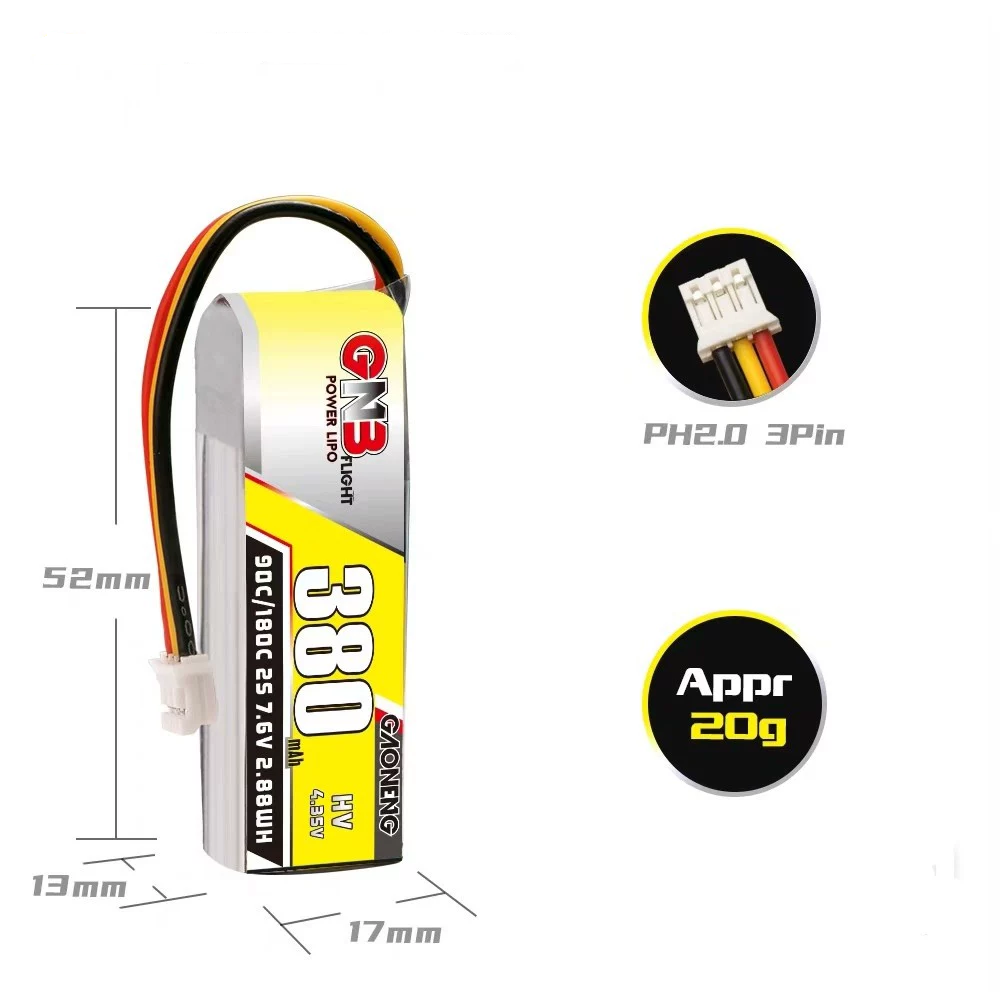 GNB 2S 7.6V 350/380mah Battery for RC Mini Drift Car PH2.0 Connector