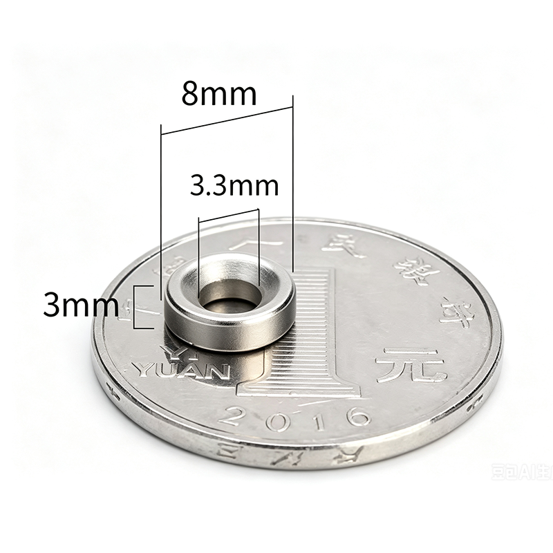 N52 Super Strong Round Magnet with Countersunk Hole 8mm Diameter 4PCS