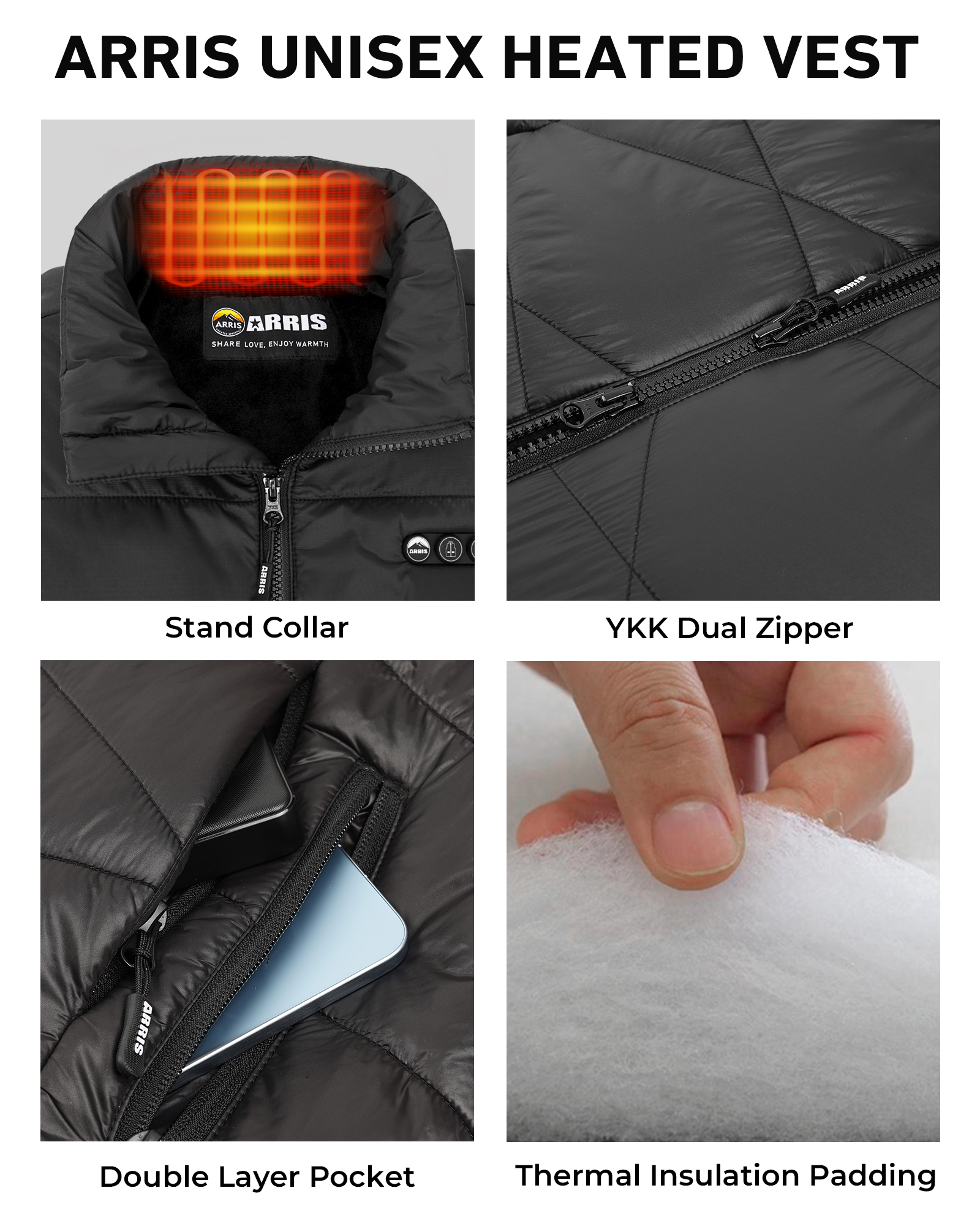Lightweight Heated Vest for Men, Rechargeable Heating Vest w/ 7.4V Battery for Outdoor Hiking Hunting