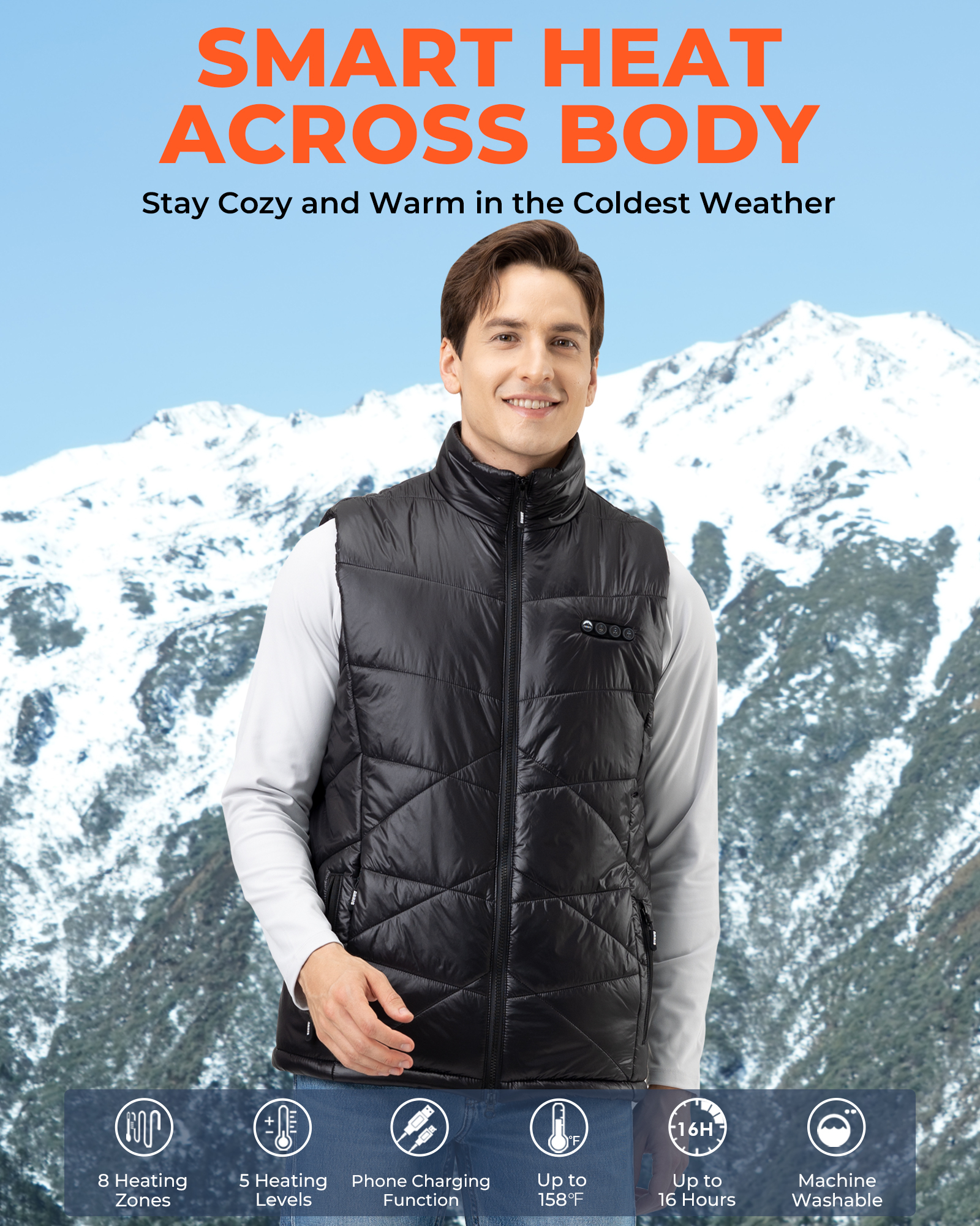 Lightweight Heated Vest for Men, Rechargeable Heating Vest w/ 7.4V Battery for Outdoor Hiking Hunting